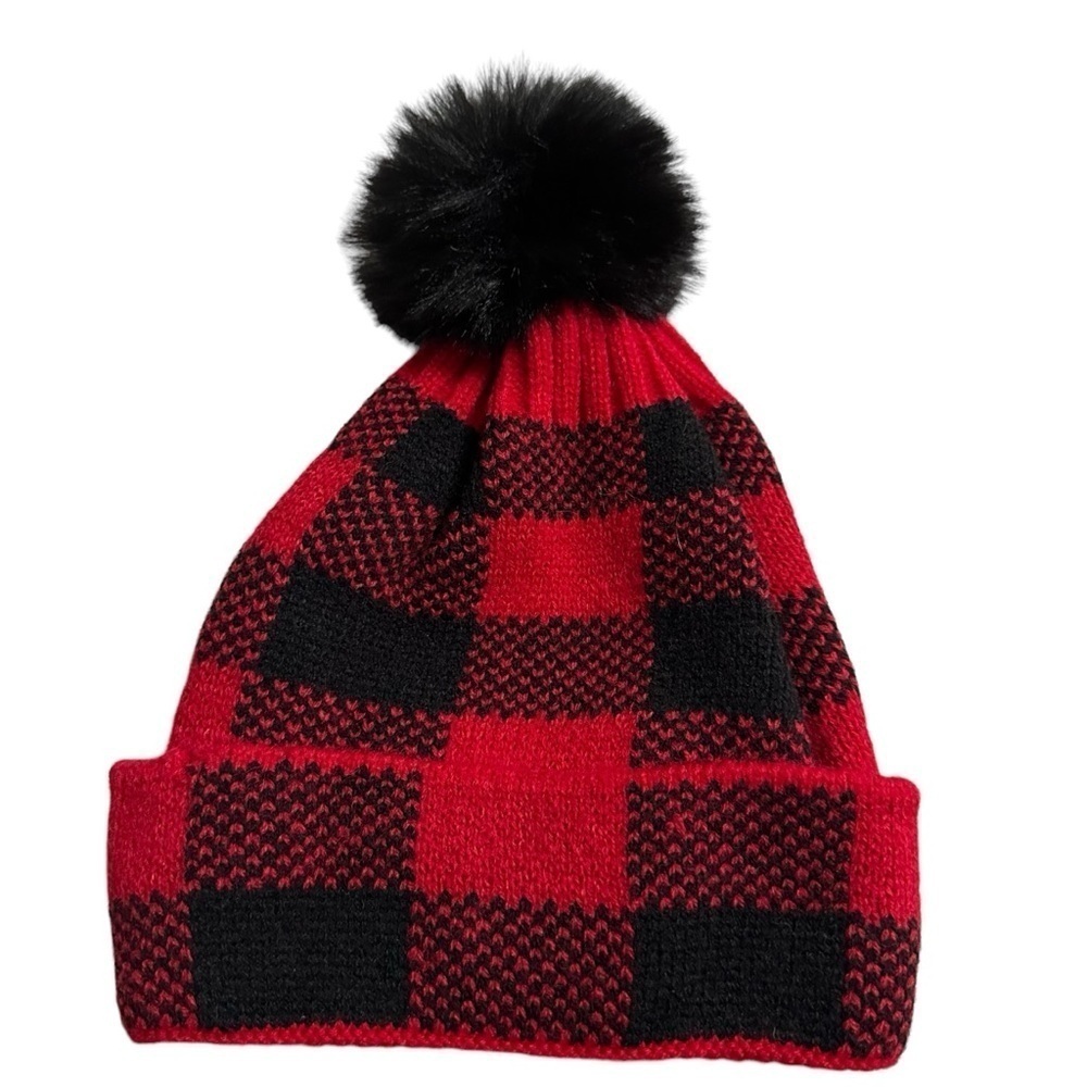 Buffalo Plaid Women's Knit Winter Hat with Pom Pom